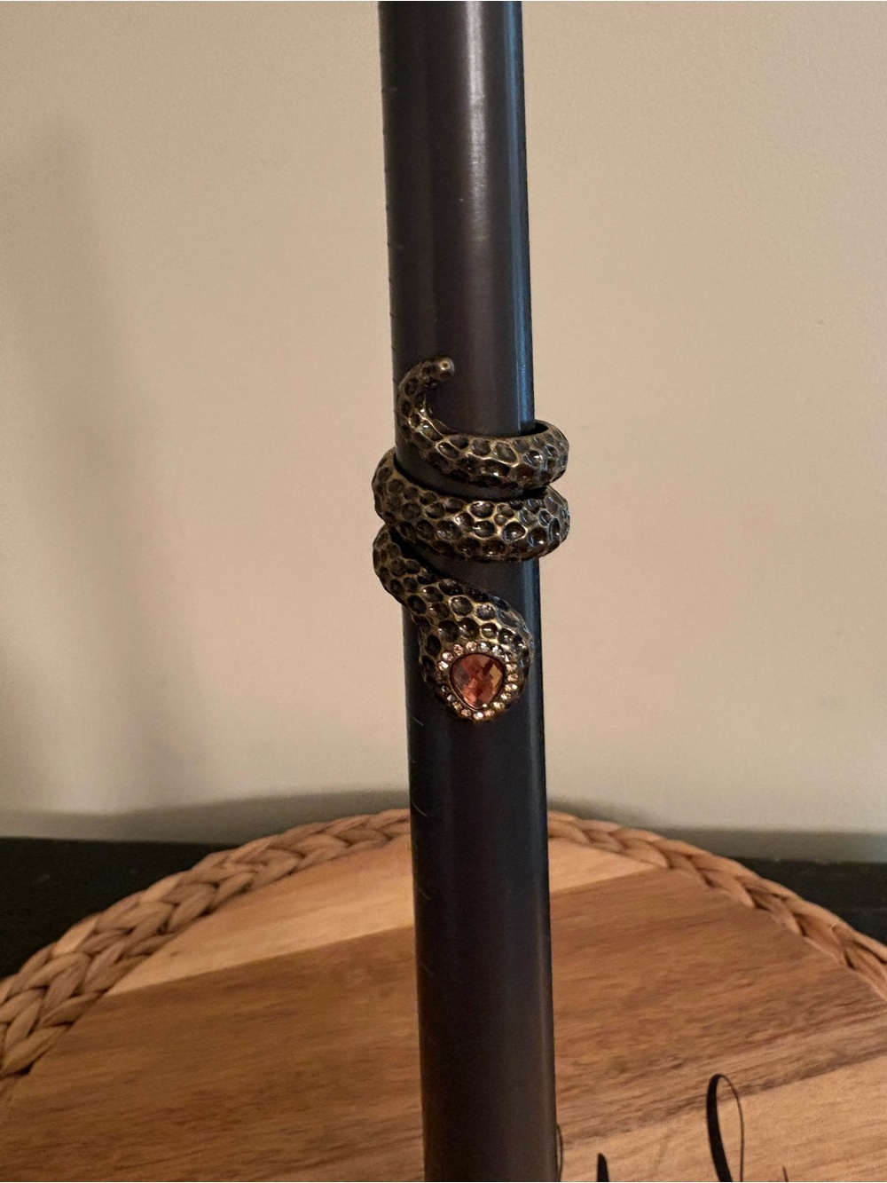 Coiled Snake Ring with Amber Stone - Bronze Tone Ladies
